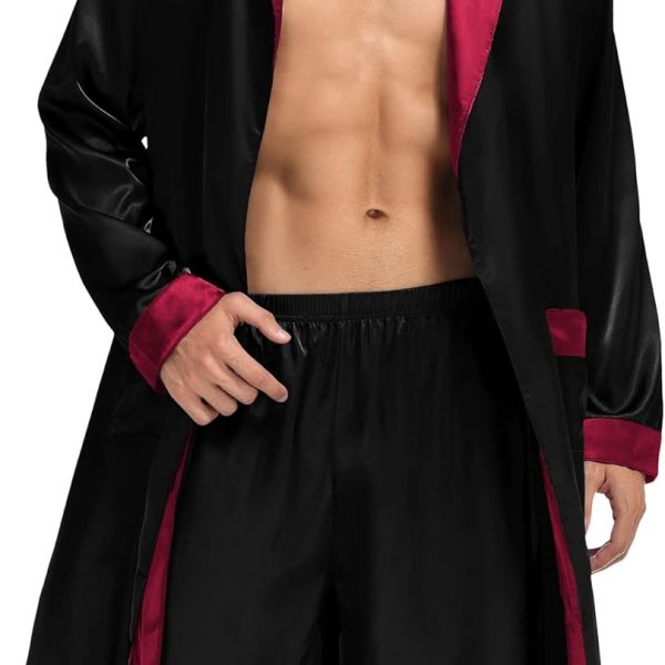Men's Satin Robe with Shorts Set Silky Kimono Bathrobe Lightweight Soft Sleepwear