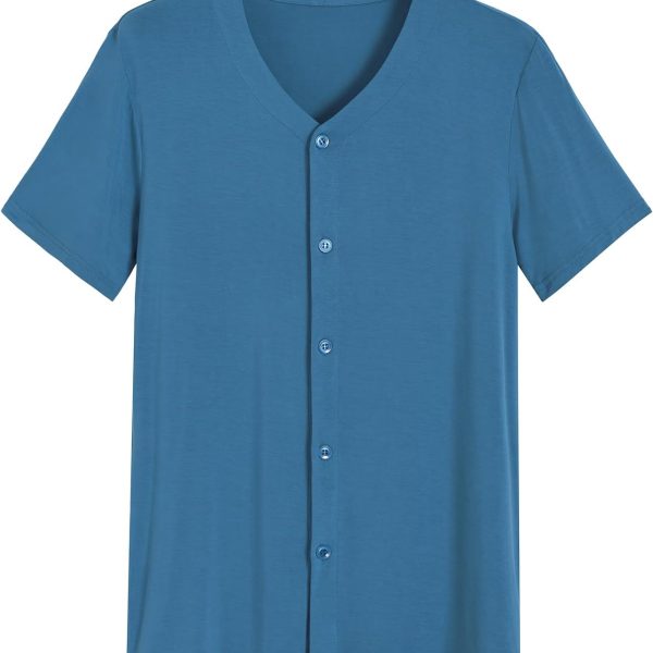 Men's Viscose Pajama Top Button Up Sleep Shirt