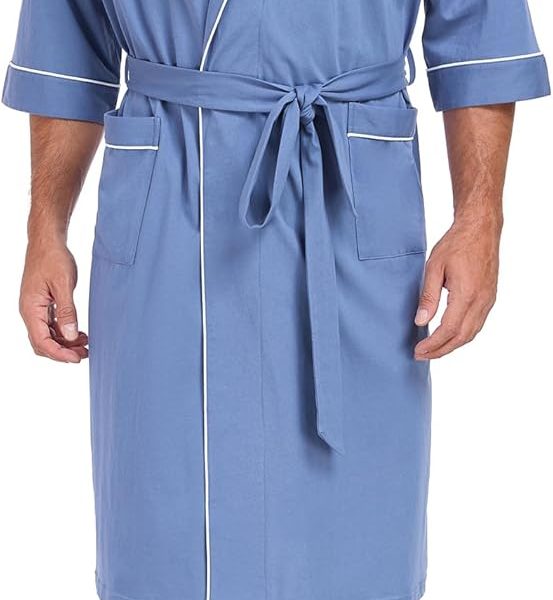 Men's Bathrobes 100% Cotton Soft Comfort Breathable Short Sleeve Summer Kimono Mens Lightweight Robe
