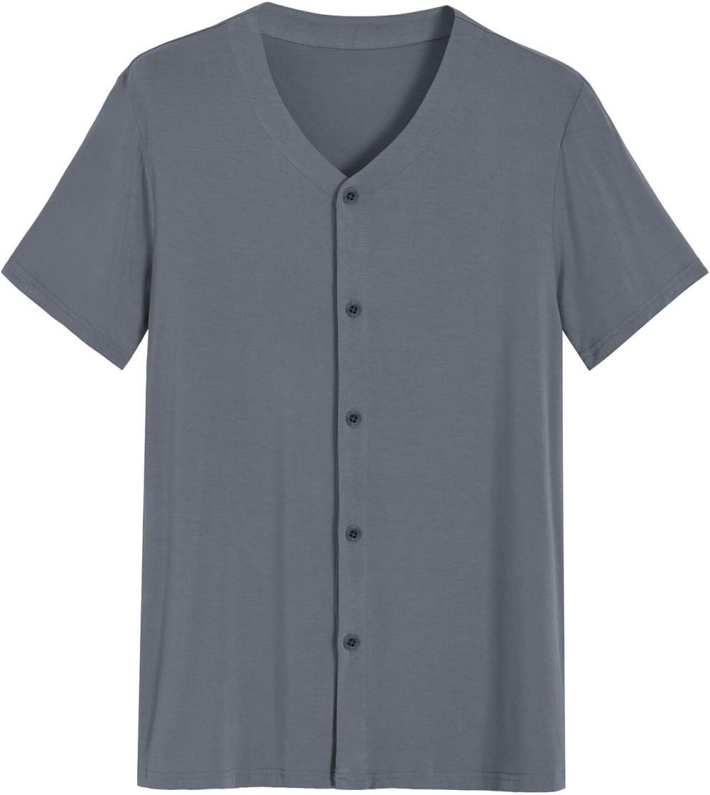 Men's Viscose Pajama Top Button Up Sleep Shirt