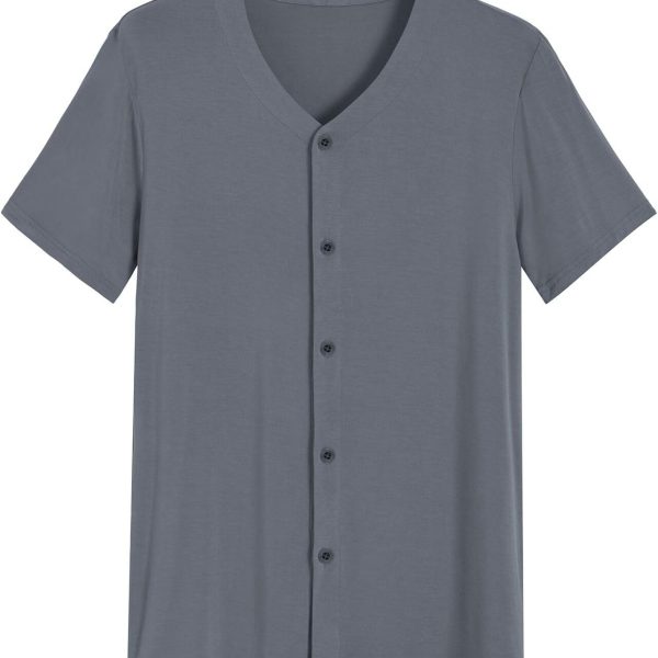 Men's Viscose Pajama Top Button Up Sleep Shirt