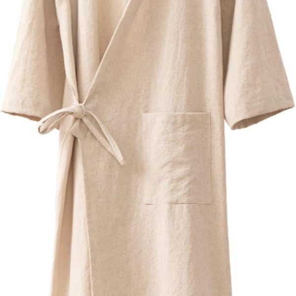 Men's Women's Cotton Linen Bathrobe Couples Japanese-Style Absorbent Quick-Drying Kimono Yukata Sauna Robe