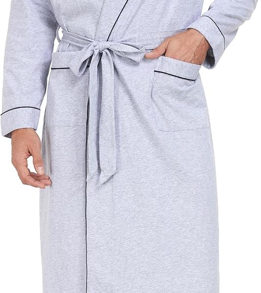 Men's 100% Cotton Robes Lightweight Long Sleeve Kimono Bathrobe Soft Over the Knee Sleepwear