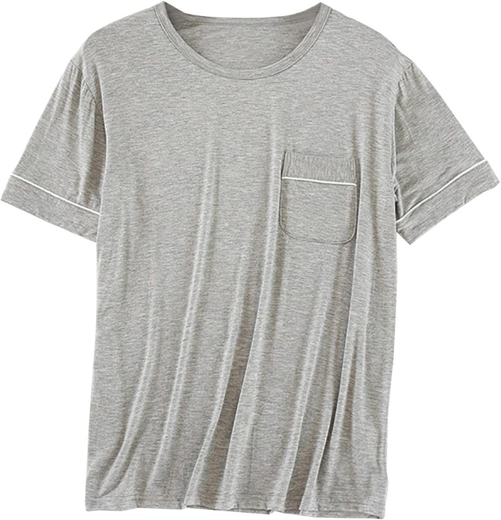 Mens  Sleep T-Shirt V-Neck Pajamas Casual Loose Fit Undershirts Base Layer Tops Short Sleeve Loungewear