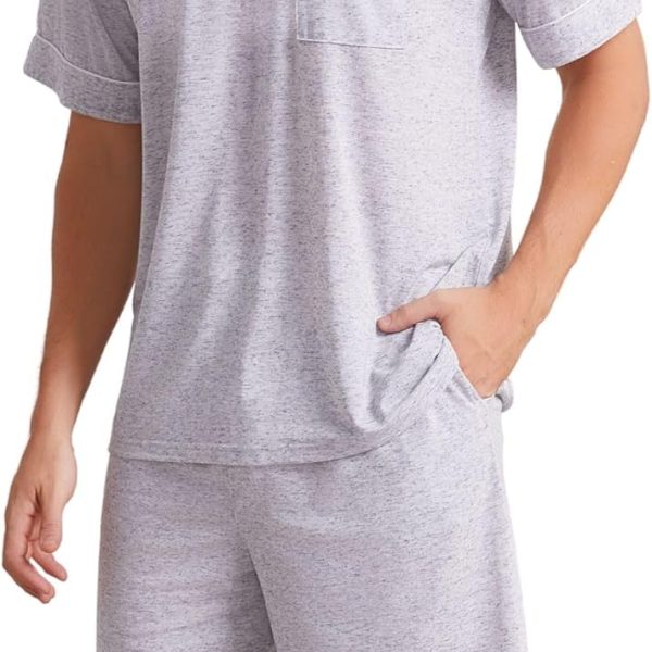 Mens Pajama Set Short , 2 Piece Lightweight Pajamas for Men  with Pockets