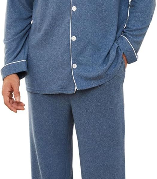 Mens Ultra Soft Pajama Set, Stretch Long  Lounge Pjs Button-Down Lightweight & Cozy