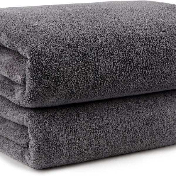 Bath Towels Pack of 2(27'' x 54'') - Soft Feel, Highly Absorbent, Quick Drying Microfiber for Body, Sport, Yoga, SPA, Fitness - Grey