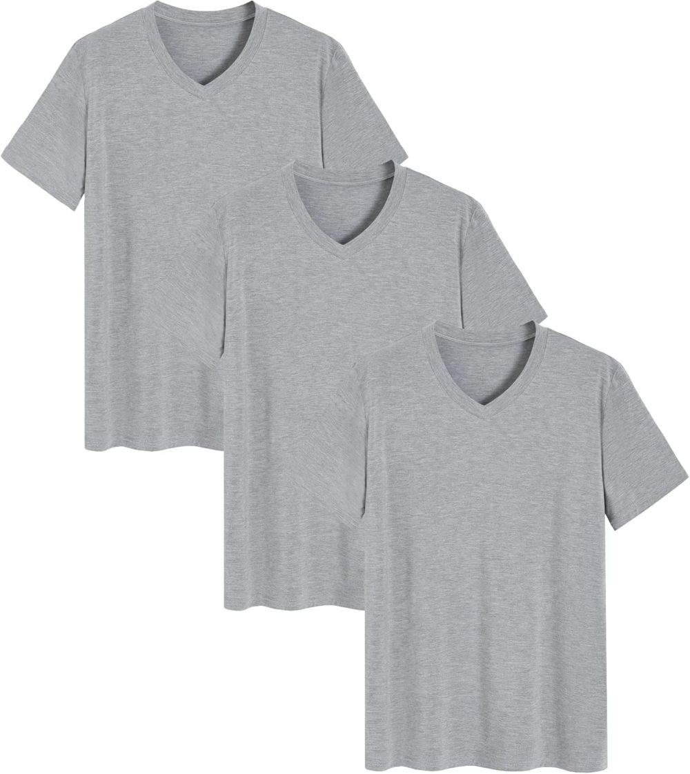 Men's Viscose Sleep Shirt Soft V-Neck Pajama Tops 3 Pack