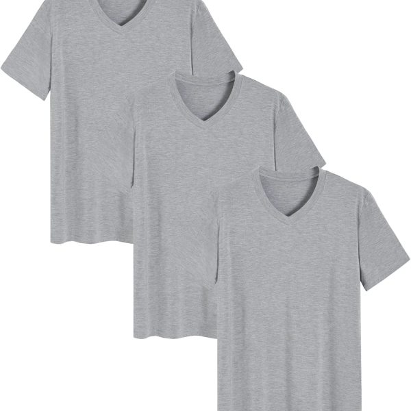 Men's Viscose Sleep Shirt Soft V-Neck Pajama Tops 3 Pack