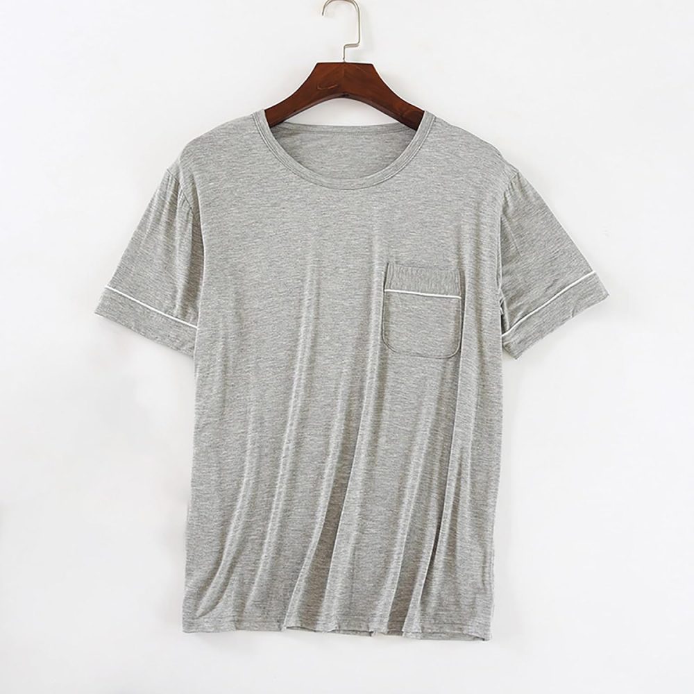 Mens  Sleep T-Shirt V-Neck Pajamas Casual Loose Fit Undershirts Base Layer Tops Short Sleeve Loungewear - Image 2