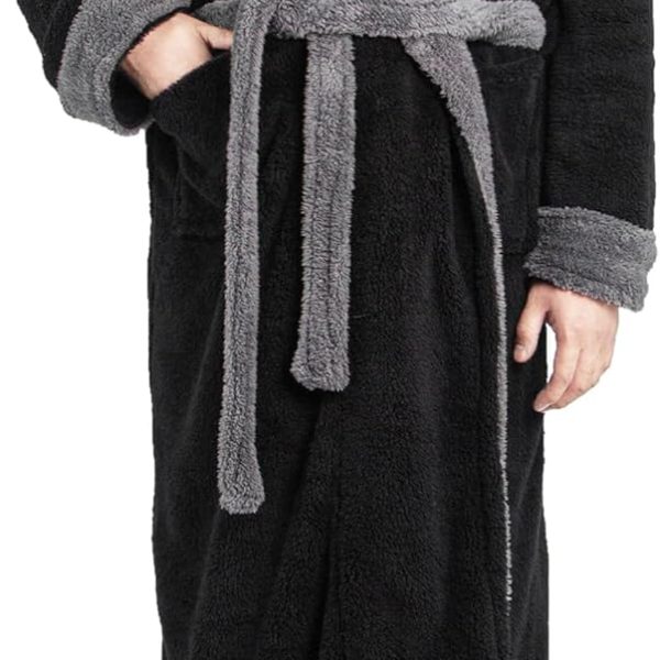 Mens Robe with Hood, Big and Tall Plush Fleece Long Robe for Men Full-Length Bathrobe Cozy and Warm With Pockets