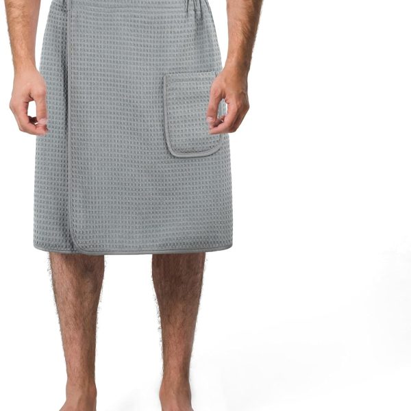 Quick Dry Microfiber Waffle Bath Towel Body Wrap for Men, One Size - 20 in. Length x 58 in. Sweep (Gray)