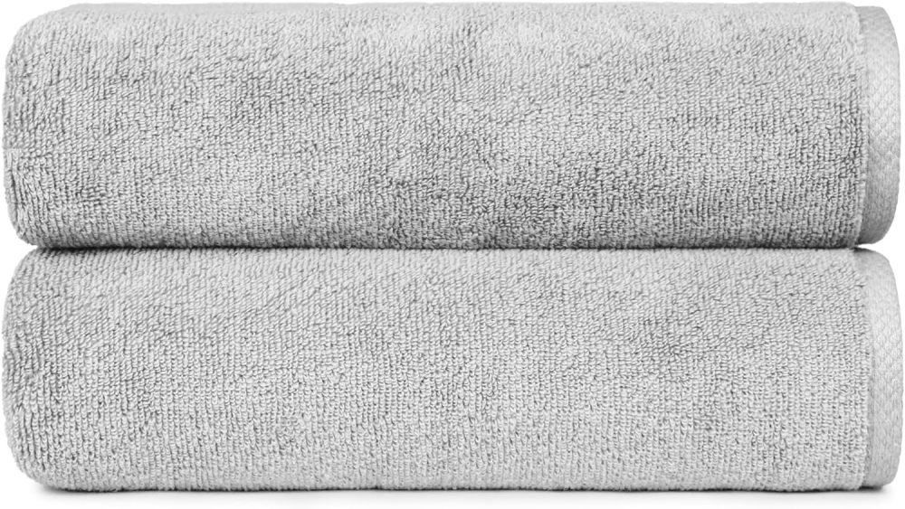2 Piece Quick-Dry Oversize Bath Towel, 100% Cotton, Platinum, 54" x 30"