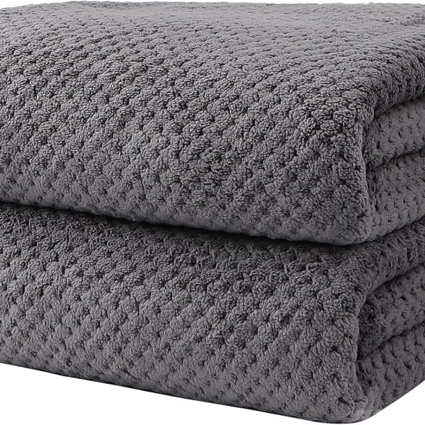 Bath Towels Pack of 2, (27 x 54 Inches) Microfiber Ultra Soft Highly Absorbent Bath Towel Set, Lightweight and Quick Drying Towels for Body, Sport, Yoga, SPA, Fitness, Grey