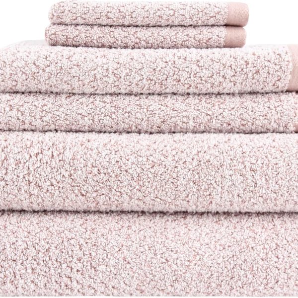 Diamond Jacquard 6 Pieces Bath Towel Set, Luxury Super Soft Oversized Towels, Highly Absorbent Diamond Jacquard Quick Dry Bath Towel for Bathroom Rose