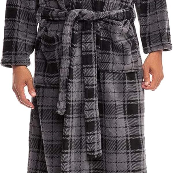 Mens Robe with Hood, Plush Fleece Hooded Mens Bathrobe, Big and Tall Bath Robe for Men
