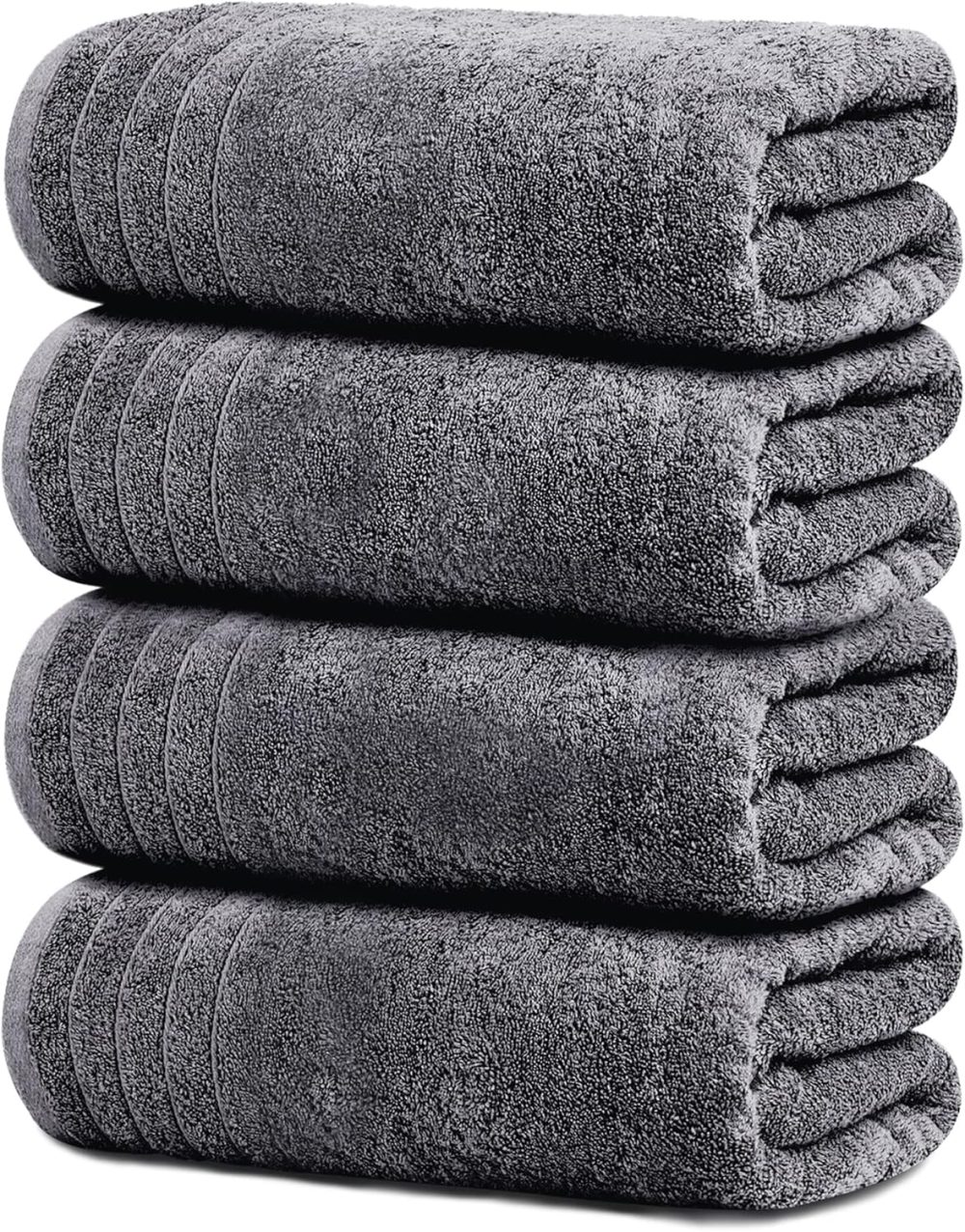 Pack of 4 Extra Large Bath Towels 30 x 60 Inches, 100% Cotton, Larger & Lighter Weight, Quicker to Dry, Super Soft and Absorbent, Perfect for Bathroom, Dark Grey