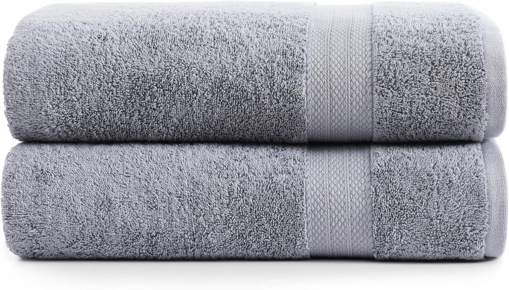 100% Cotton Oversized Bath Towels Set of 2 (35"x66") - Ring Spun Cotton Oversized Towels - Quick Dry, Soft & Absorbent Extra Large Bath Towel Set - Dorm s for Girls - Space Grey