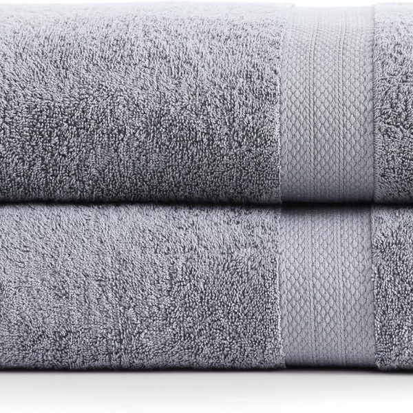 100% Cotton Oversized Bath Towels Set of 2 (35"x66") - Ring Spun Cotton Oversized Towels - Quick Dry, Soft & Absorbent Extra Large Bath Towel Set - Dorm s for Girls - Space Grey