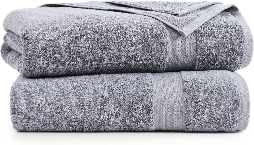 100% Cotton Oversized Bath Towels Set of 2 (35"x66") - Ring Spun Cotton Oversized Towels - Quick Dry, Soft & Absorbent Extra Large Bath Towel Set - Dorm s for Girls - Space Grey - Image 2